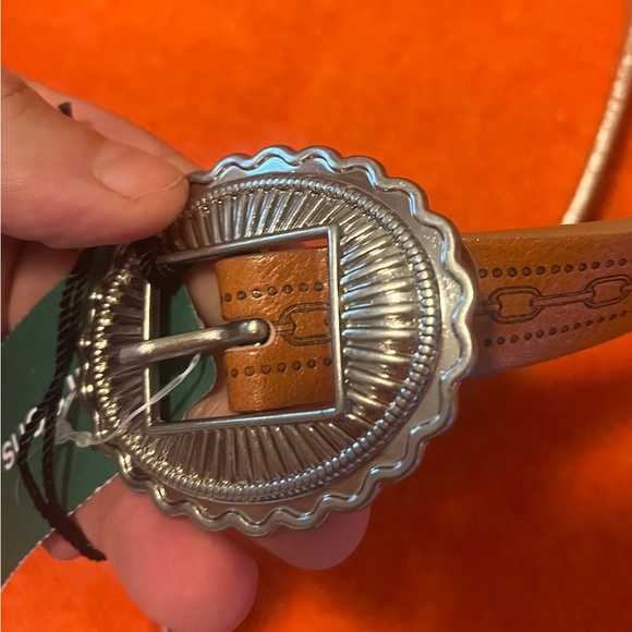 Brown Italian leather thin embossed belt made in Canada NWT - Picture 4 of 7